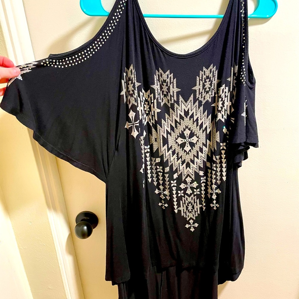 Open Shoulder Black Blouse